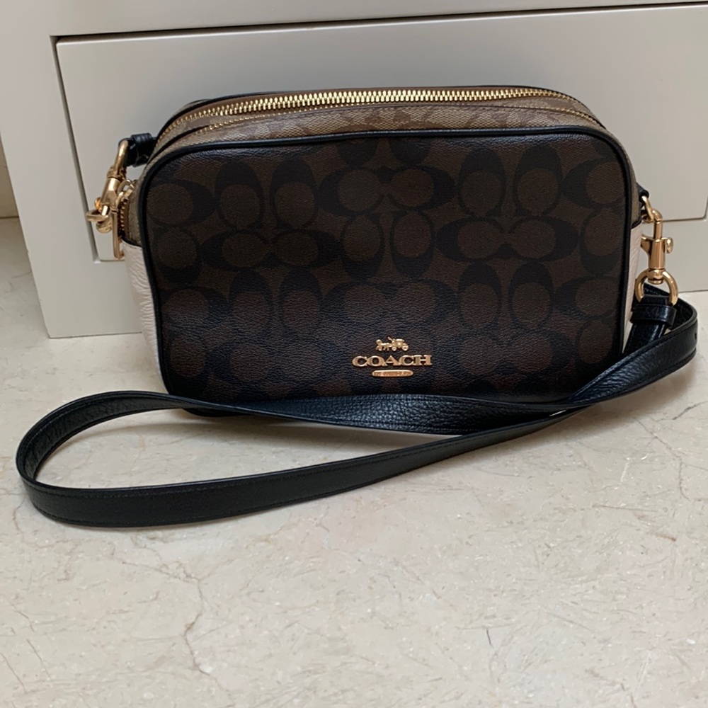 Coach Factory White brown khaki gold hardware crossbody bag